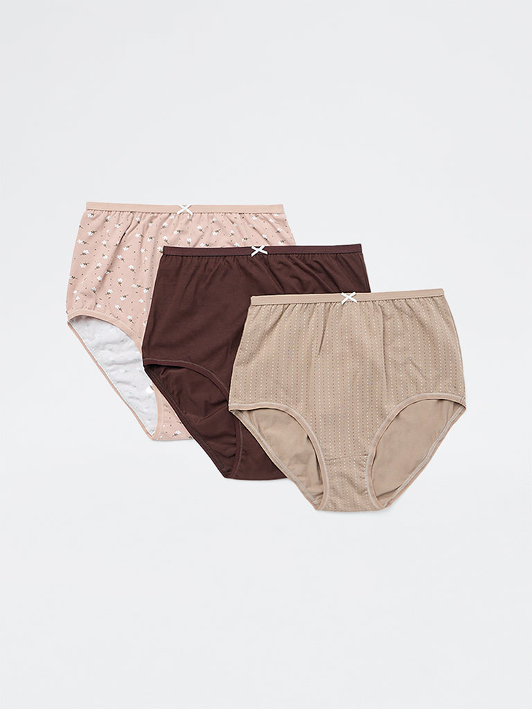 Wunderlove 3-Pack Printed Full Cotton-Blend Briefs