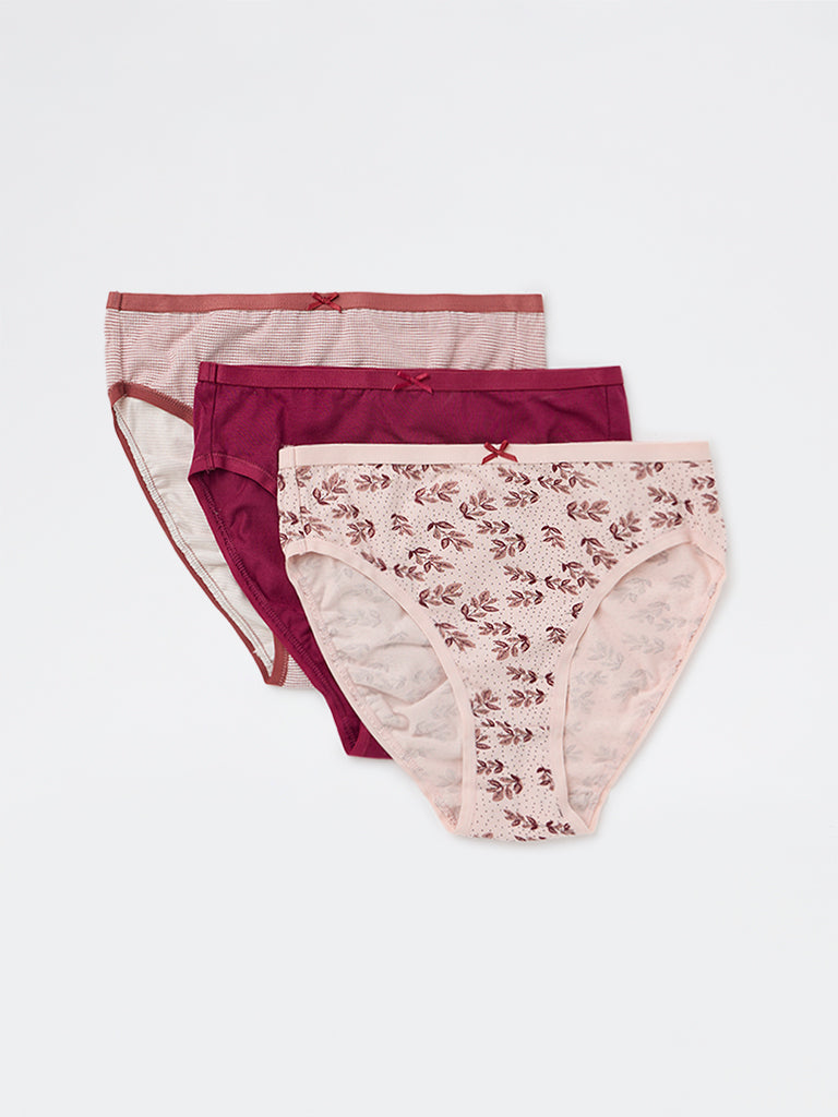 Wunderlove 3-Pack Printed Cotton-Blend Hi-Leg Briefs