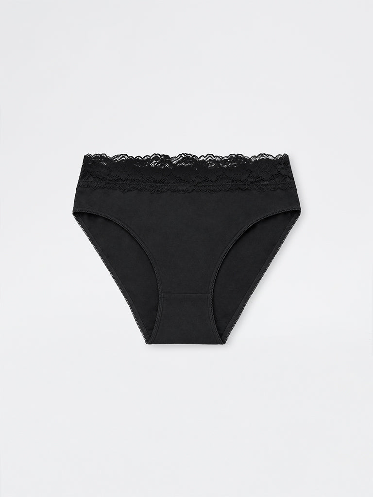 Wunderlove Black Lace-Detail Hi-Leg Cotton-Blend Briefs - Pack of 3