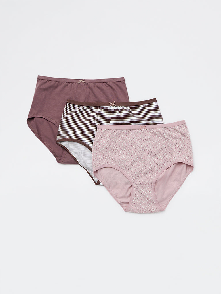 Wunderlove 3-Pack Printed Hi-Rise Cotton-Blend Briefs