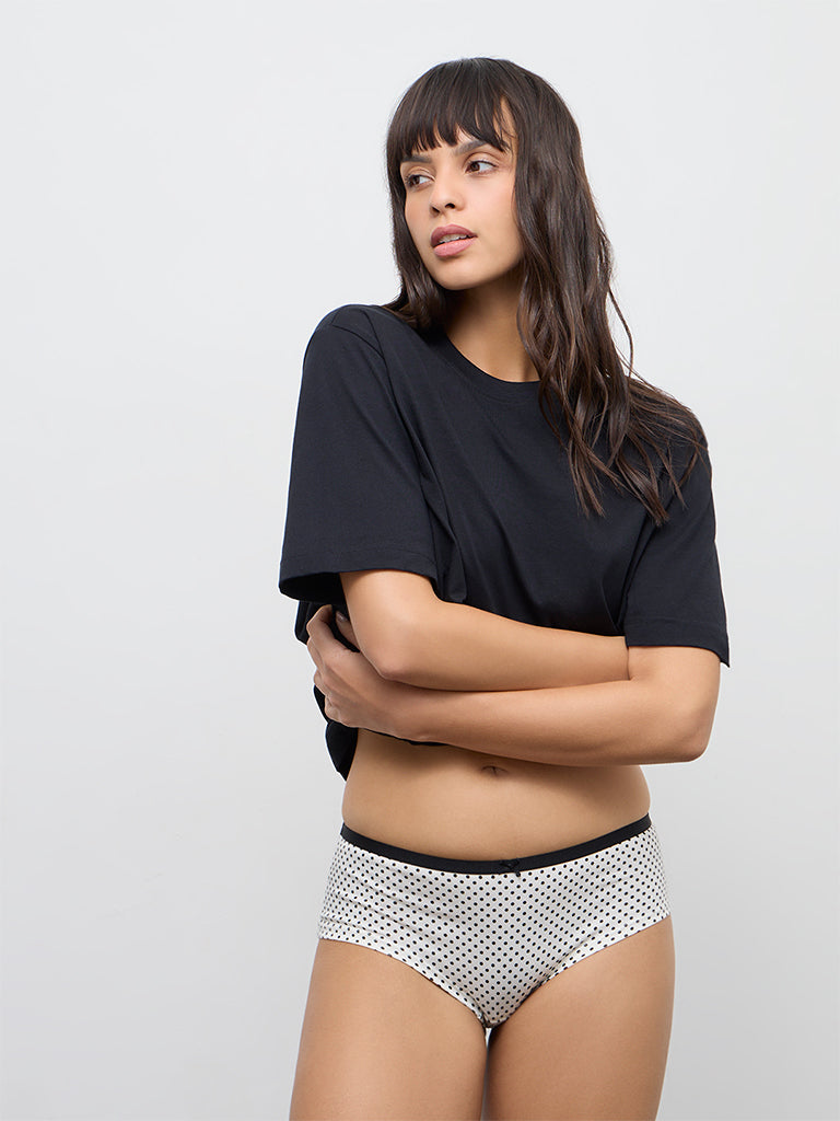 Wunderlove White Polka Dot Cotton-Blend Low-Rise Briefs - Pack of 3