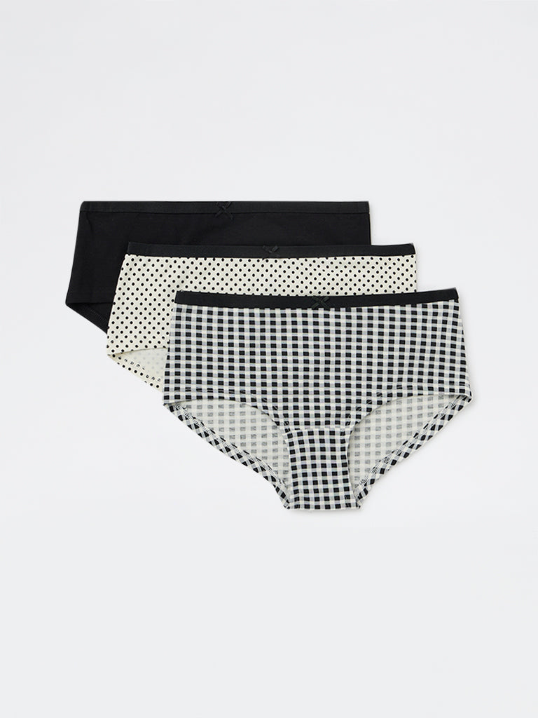 Wunderlove White Polka Dot Cotton-Blend Low-Rise Briefs - Pack of 3