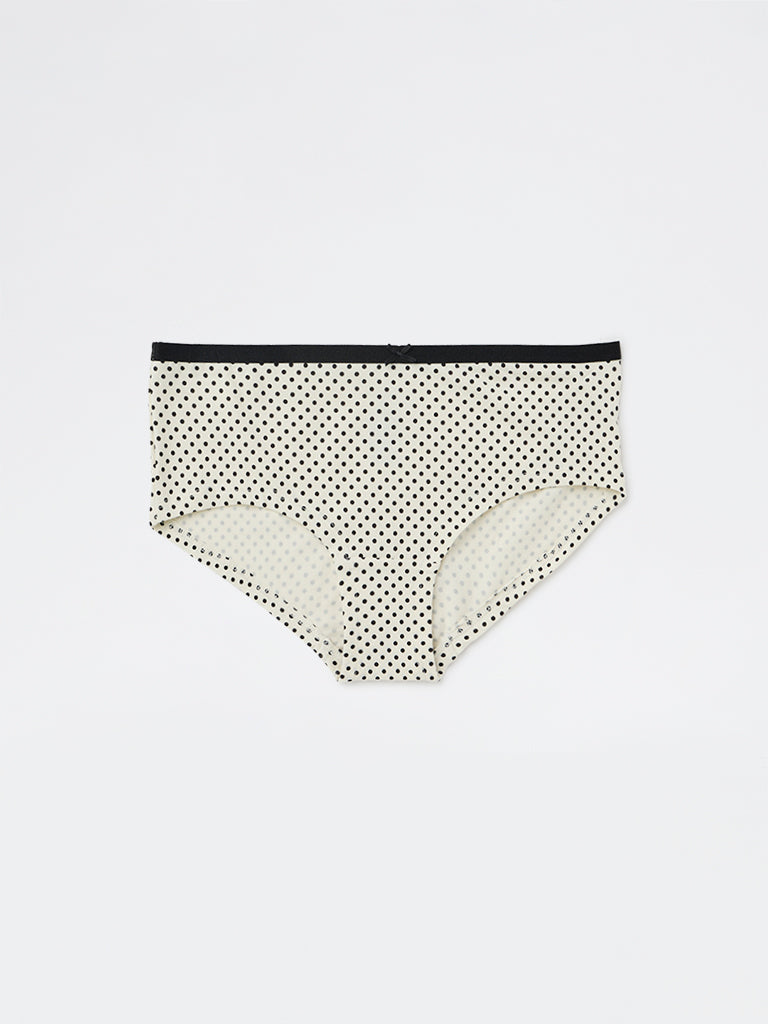 Wunderlove White Polka Dot Cotton-Blend Low-Rise Briefs - Pack of 3
