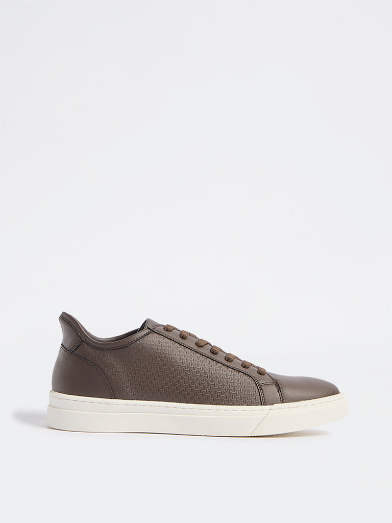 SOLEPLAY Dark Brown Self-Textured Lace-Up Sneakers
