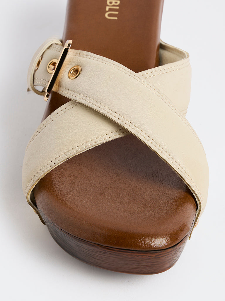LUNA BLU Ivory Block Heel Sandals