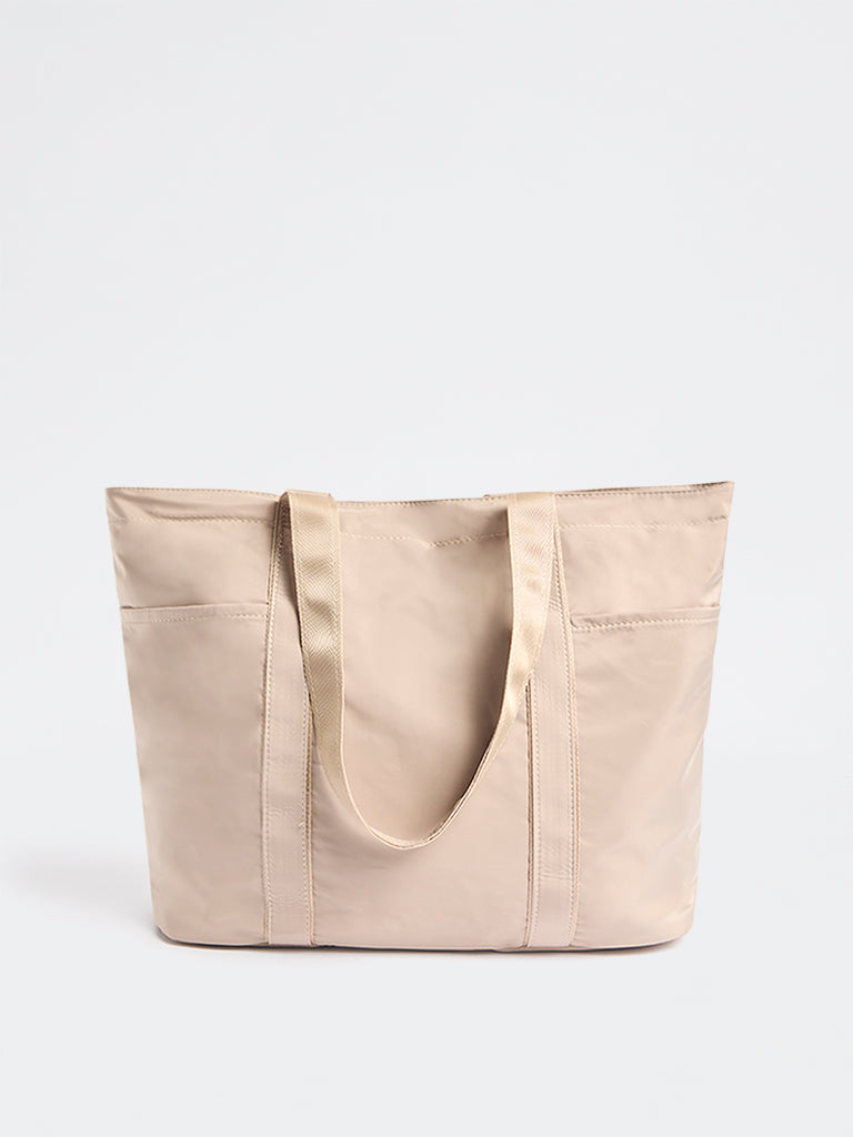 Westside Taupe Typographic Gym Tote Bag