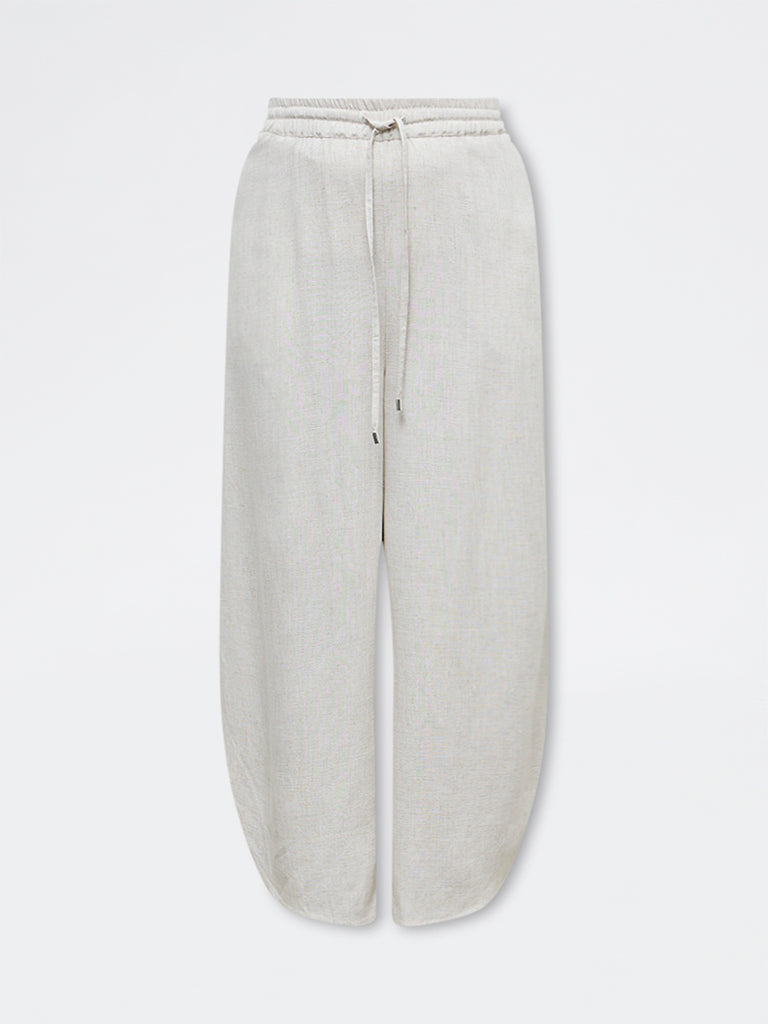 Gia Light Beige High-Rise Cotton Trousers