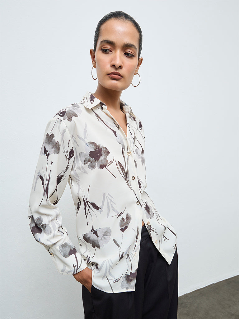 Wardrobe Off-White Floral Printed Shirt