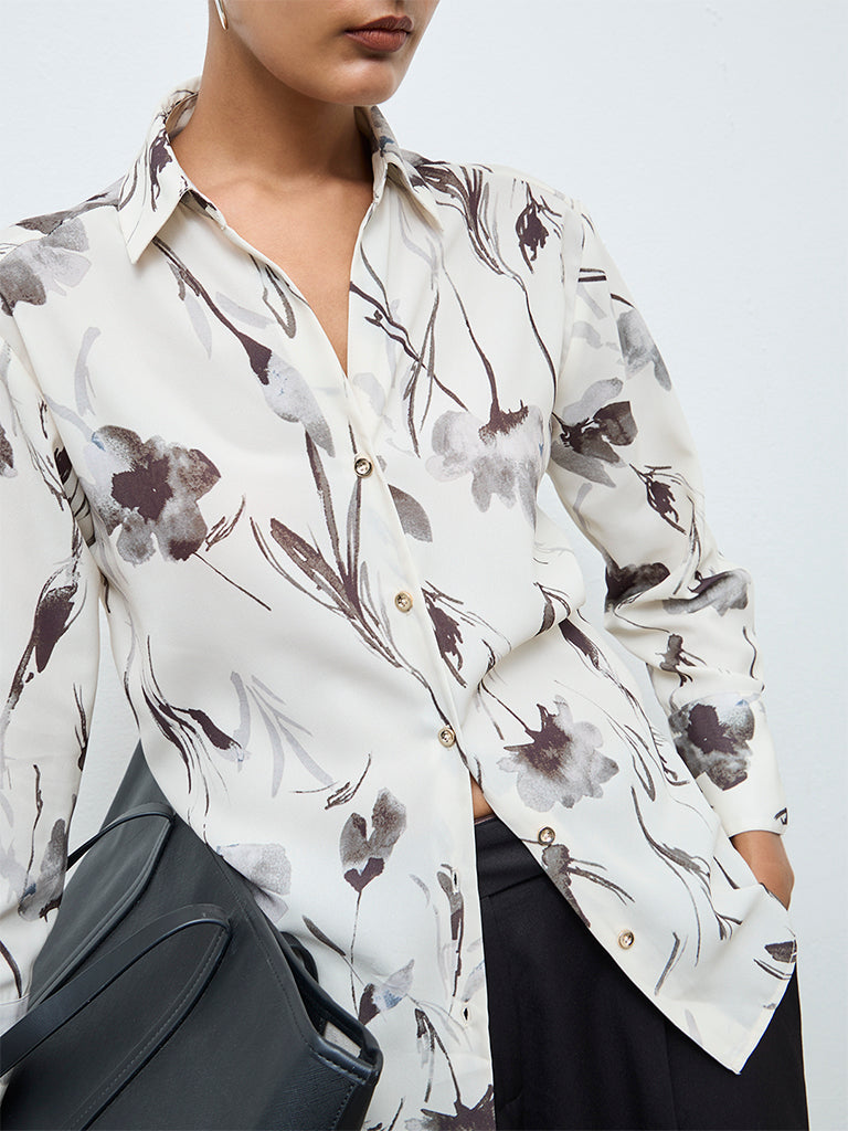 Wardrobe Off-White Floral Printed Shirt