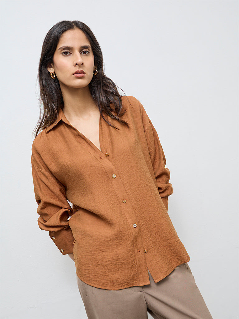 Wardrobe Mustard Crinkle-Textured Shirt
