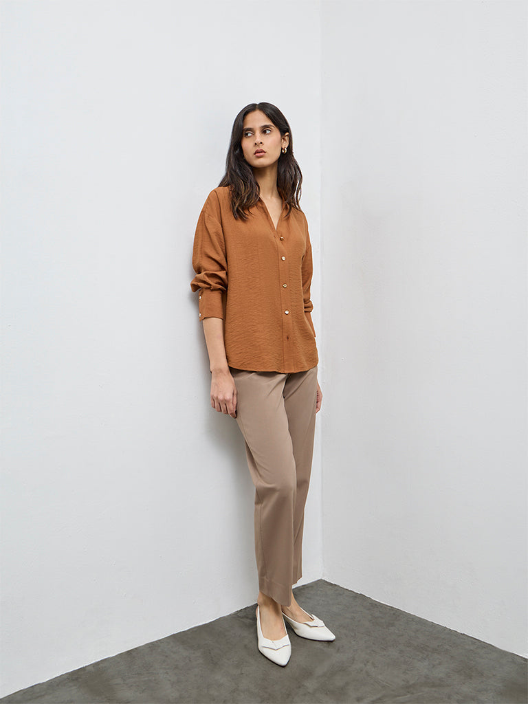 Wardrobe Mustard Crinkle-Textured Shirt