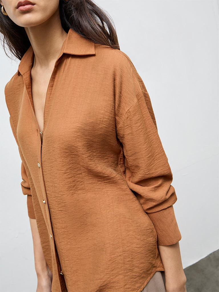 Wardrobe Mustard Crinkle-Textured Shirt