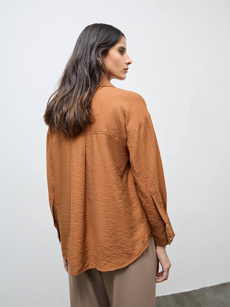 Wardrobe Mustard Crinkle-Textured Shirt