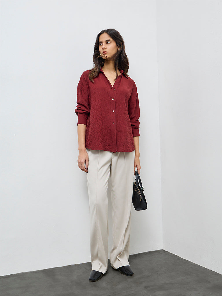 Wardrobe Red Crinkle-Textured Shirt