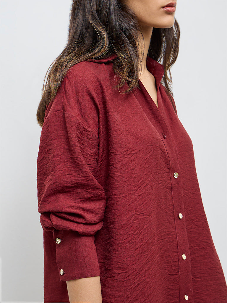 Wardrobe Red Crinkle-Textured Shirt