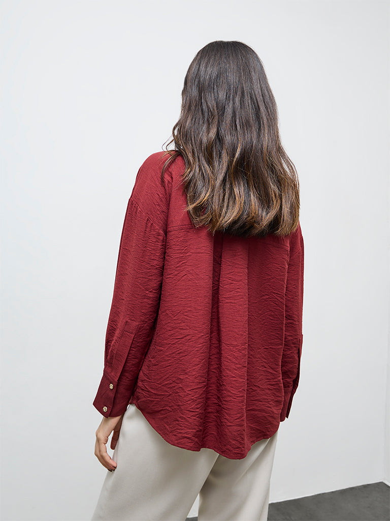 Wardrobe Red Crinkle-Textured Shirt