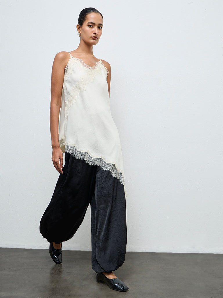 Wardrobe Ivory Lace-Detailed Asymmetrical Top