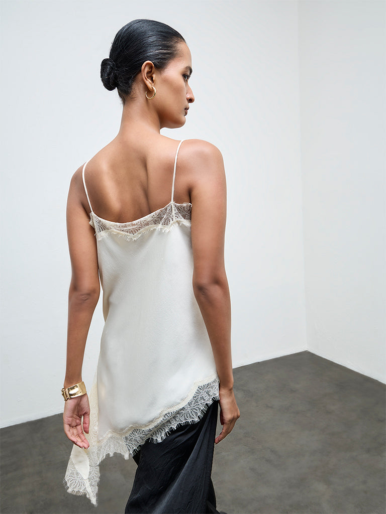 Wardrobe Ivory Lace-Detailed Asymmetrical Top