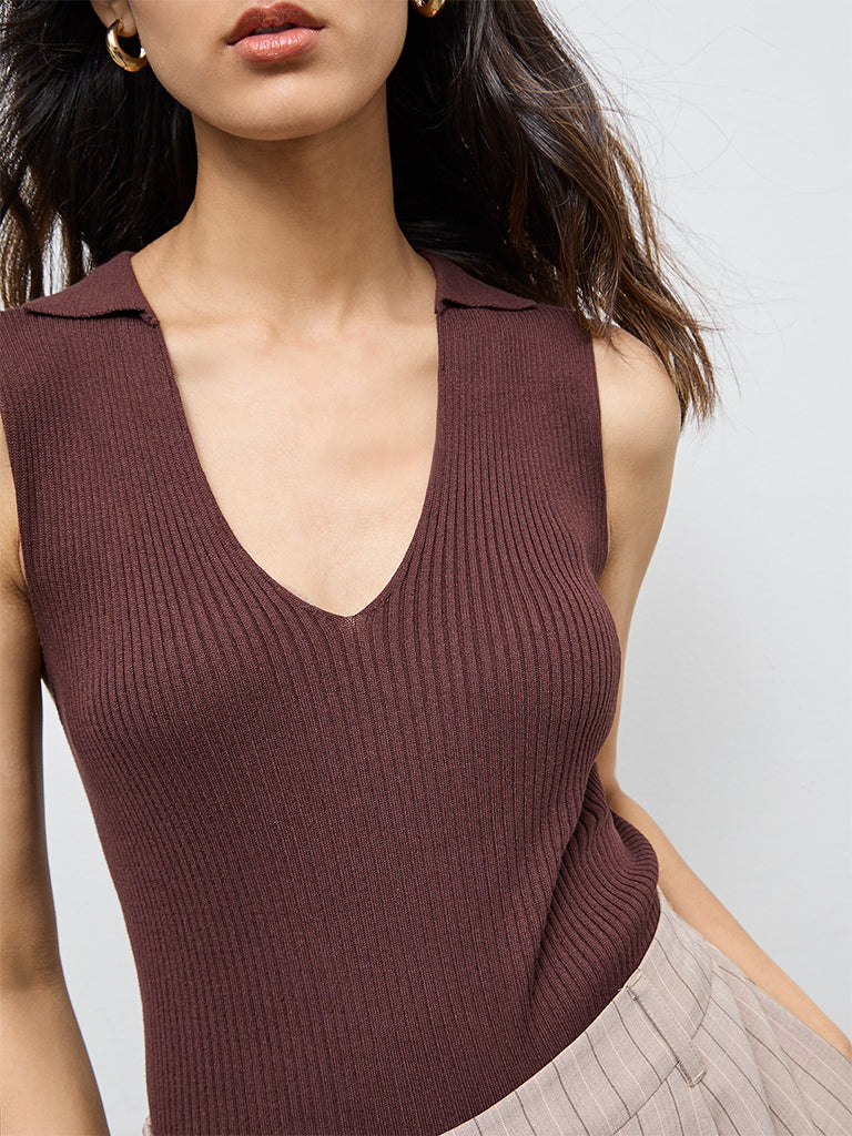 Wardrobe Brown Ribbed Top