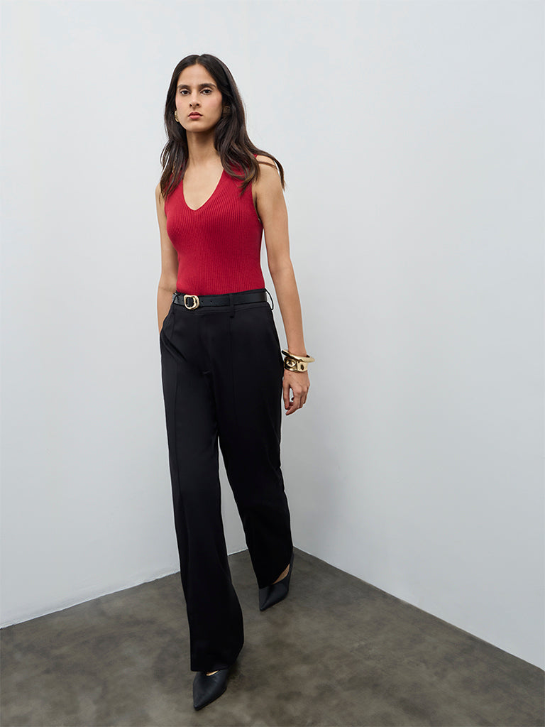 Wardrobe Red Ribbed-Textured Top