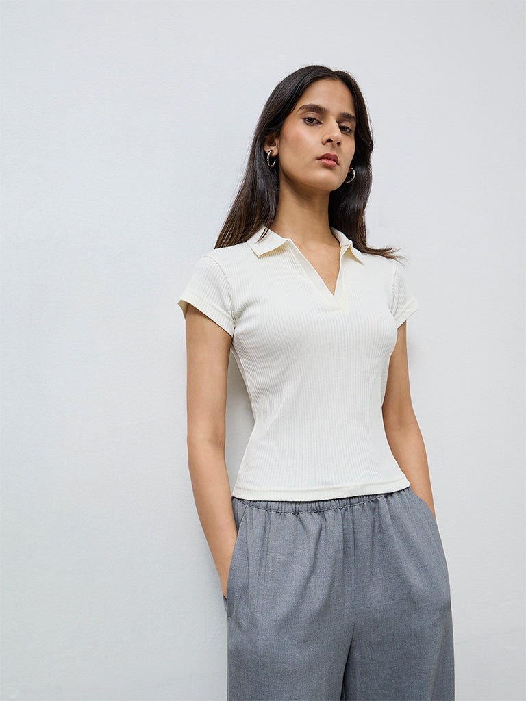 Wardrobe Off-White Ribbed Cotton-Blend T-Shirt