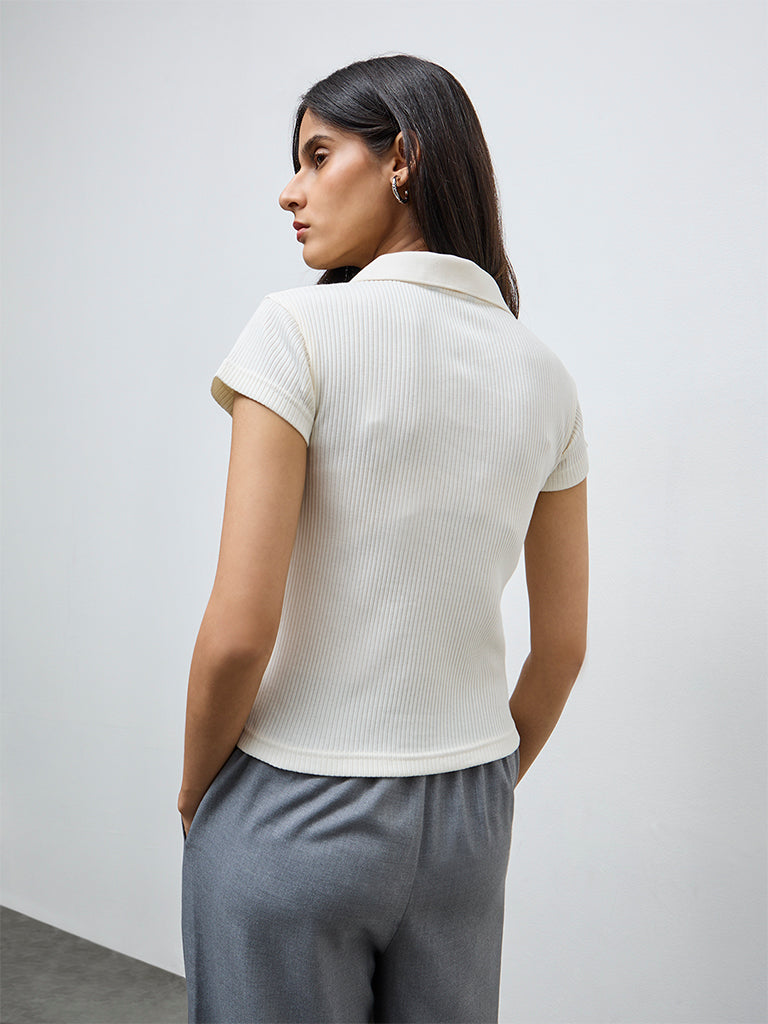 Wardrobe Off-White Ribbed Cotton-Blend T-Shirt