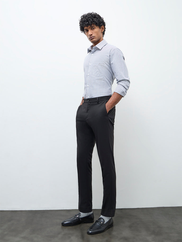 WES Formals Navy Striped Relaxed-Fit Cotton Shirt