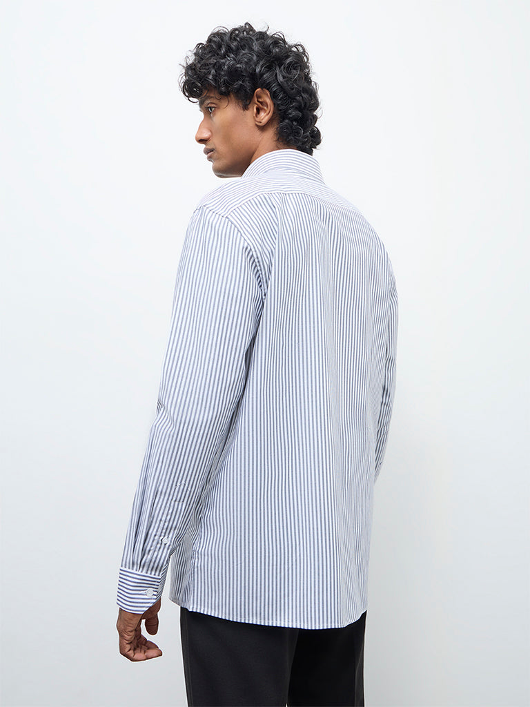 WES Formals Navy Striped Relaxed-Fit Cotton Shirt