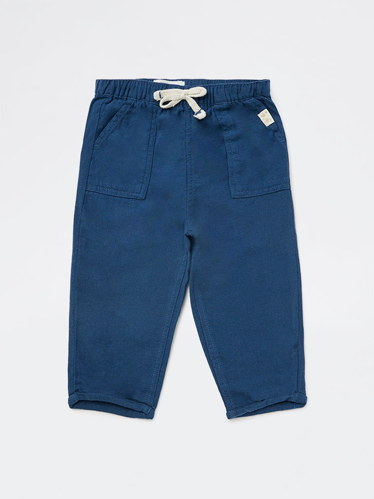HOP Baby Boys Blue Mid-Rise Cotton-Blend Pants