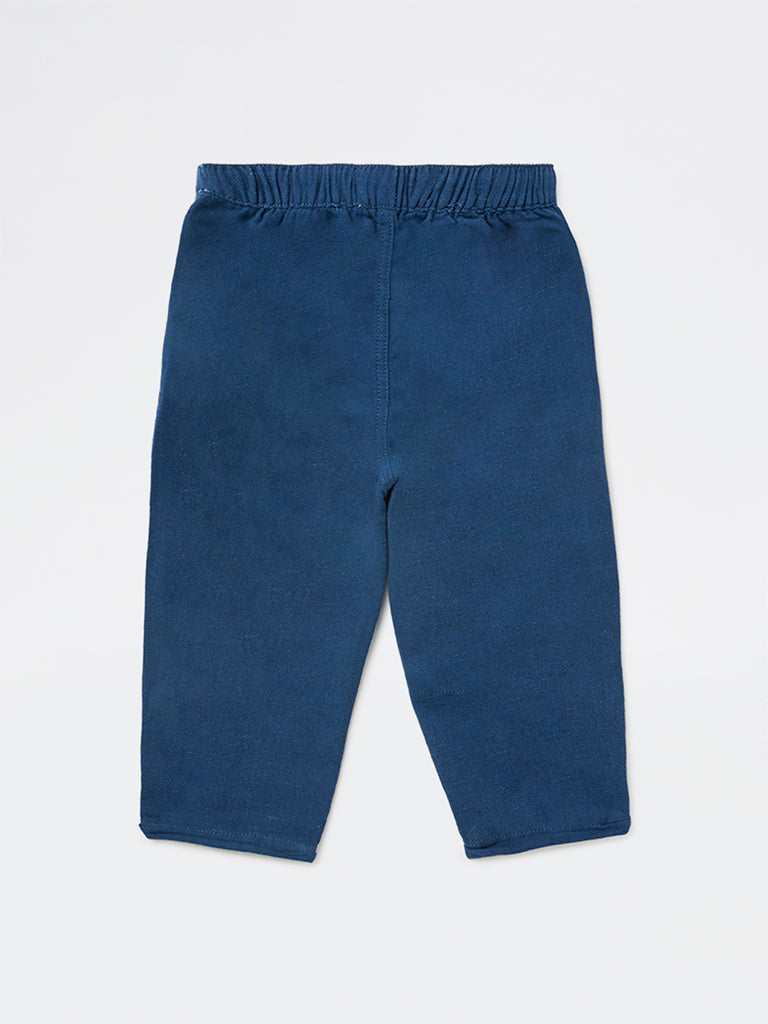 HOP Baby Boys Blue Mid-Rise Cotton-Blend Pants
