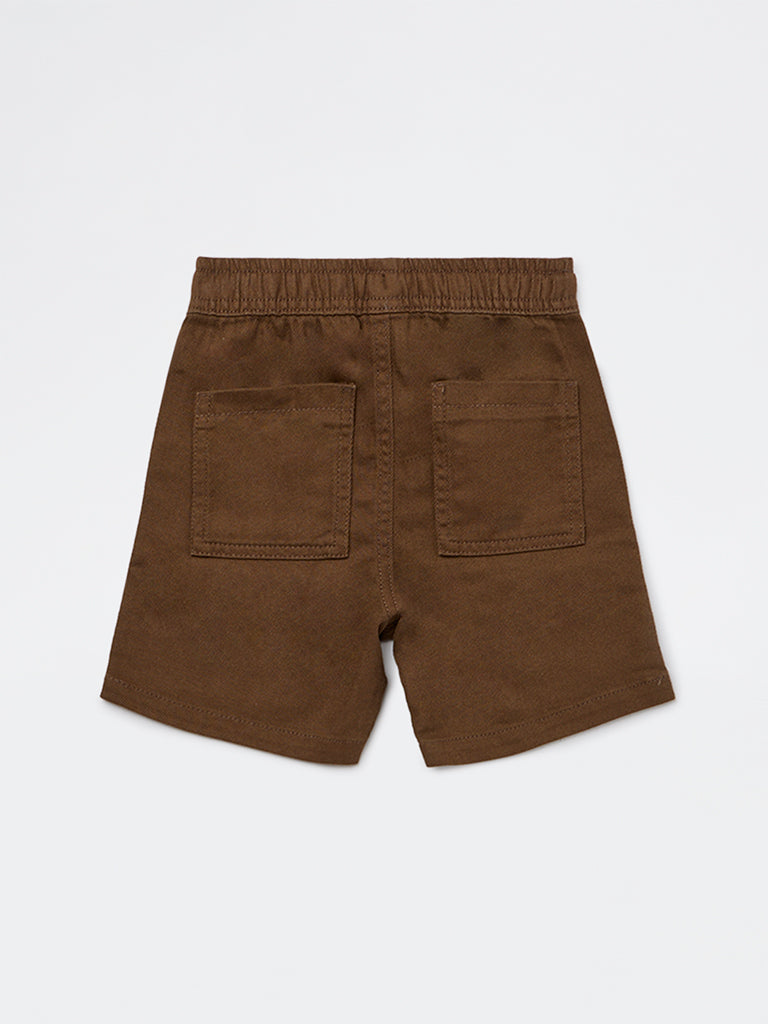 HOP Kids Boys Dark Brown Relaxed-Fit Mid-Rise Cotton-Blend Shorts