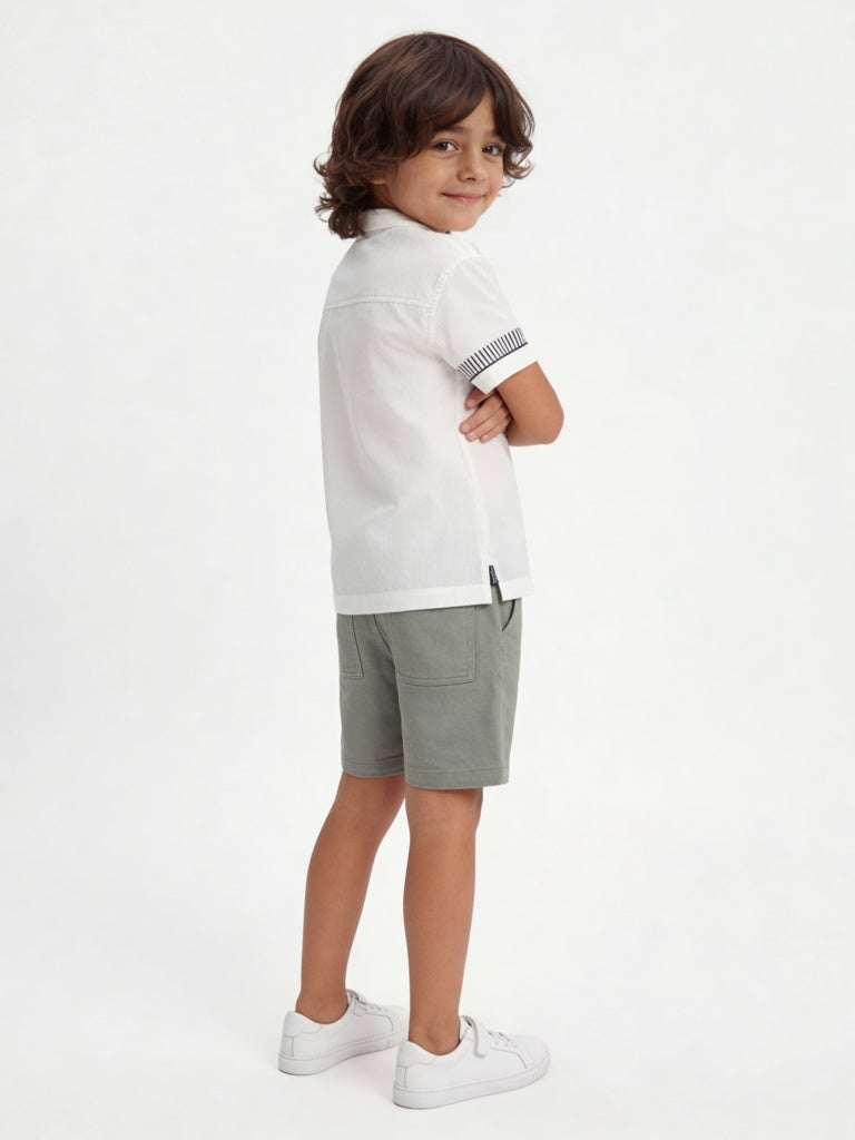 HOP Kids Boys Olive Solid Mid-Rise Cotton-Blend Shorts