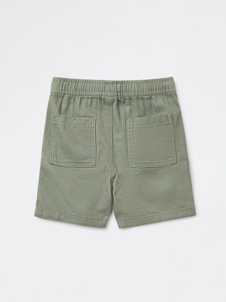 HOP Kids Boys Olive Solid Mid-Rise Cotton-Blend Shorts