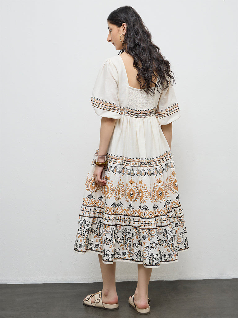 Buy Bombay Paisley Off-White Printed Cotton A-Line Dress from Westside