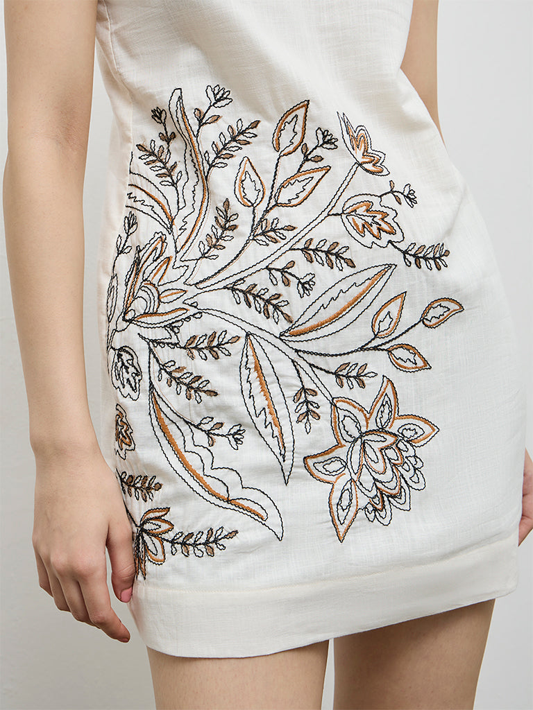 Buy Bombay Paisley Off-White Embroidered Cotton Shift Dress from Westside