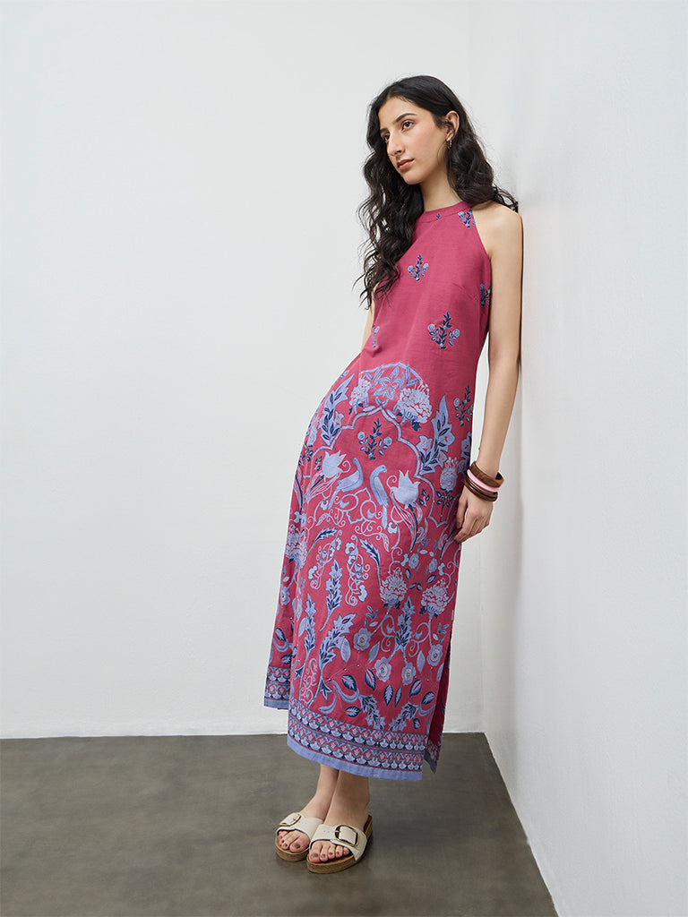 Bombay Paisley Dusty Rose Floral Printed Cotton A-Line Dress