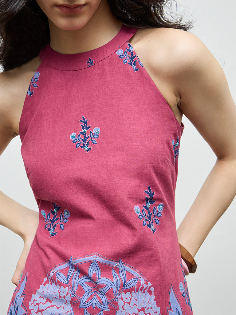 Bombay Paisley Dusty Rose Floral Printed Cotton A-Line Dress