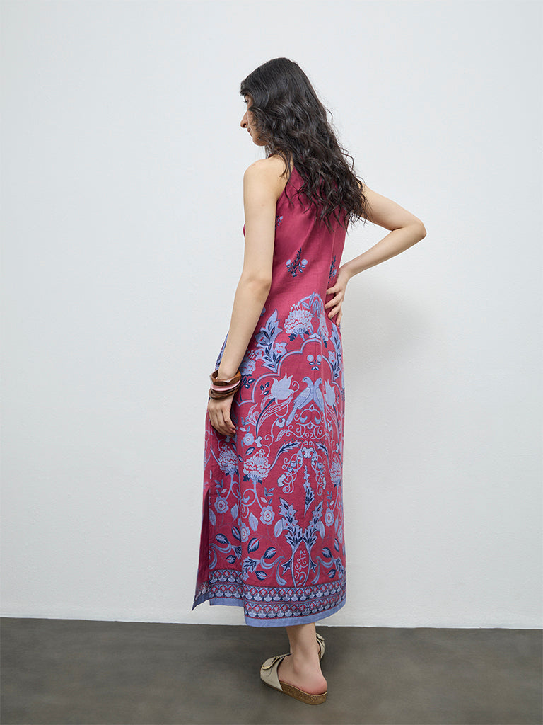 Bombay Paisley Dusty Rose Floral Printed Cotton A-Line Dress