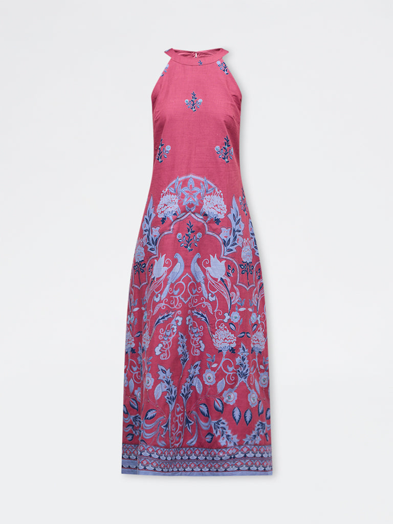Bombay Paisley Dusty Rose Floral Printed Cotton A-Line Dress