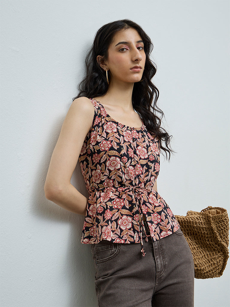 Bombay Paisley Black Foliage Pattern Cotton Top
