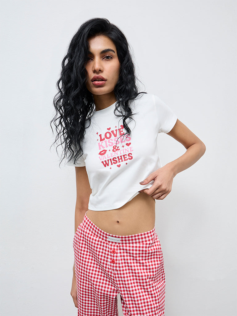 Superstar White Text Printed Cotton-Blend T-Shirt