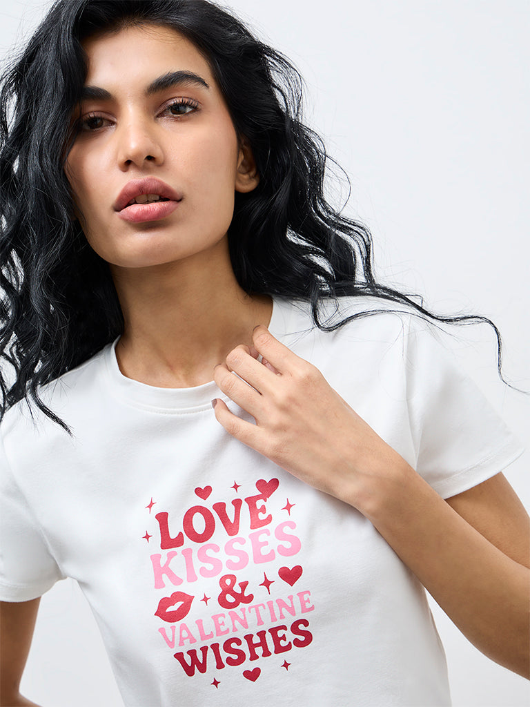 Superstar White Text Printed Cotton-Blend T-Shirt