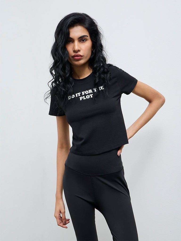 Superstar Black Text Printed Cotton-Blend T-Shirt