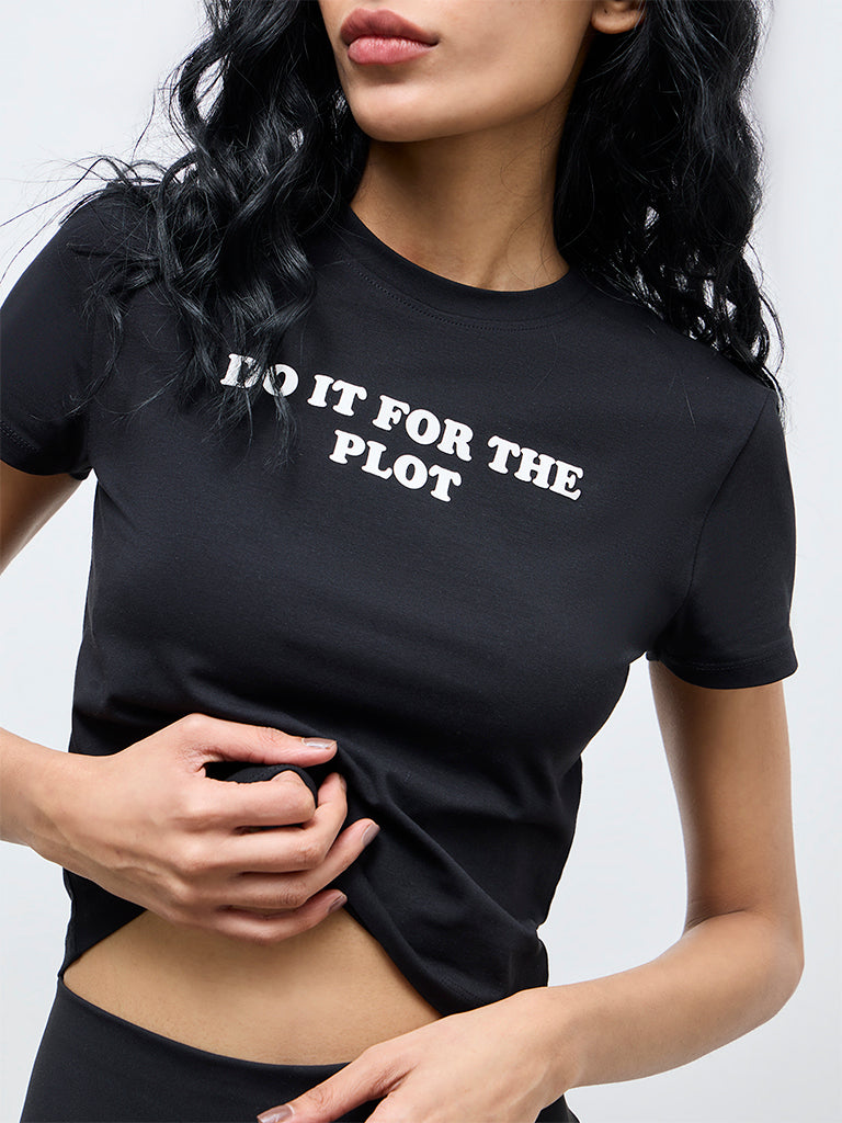 Superstar Black Text Printed Cotton-Blend T-Shirt