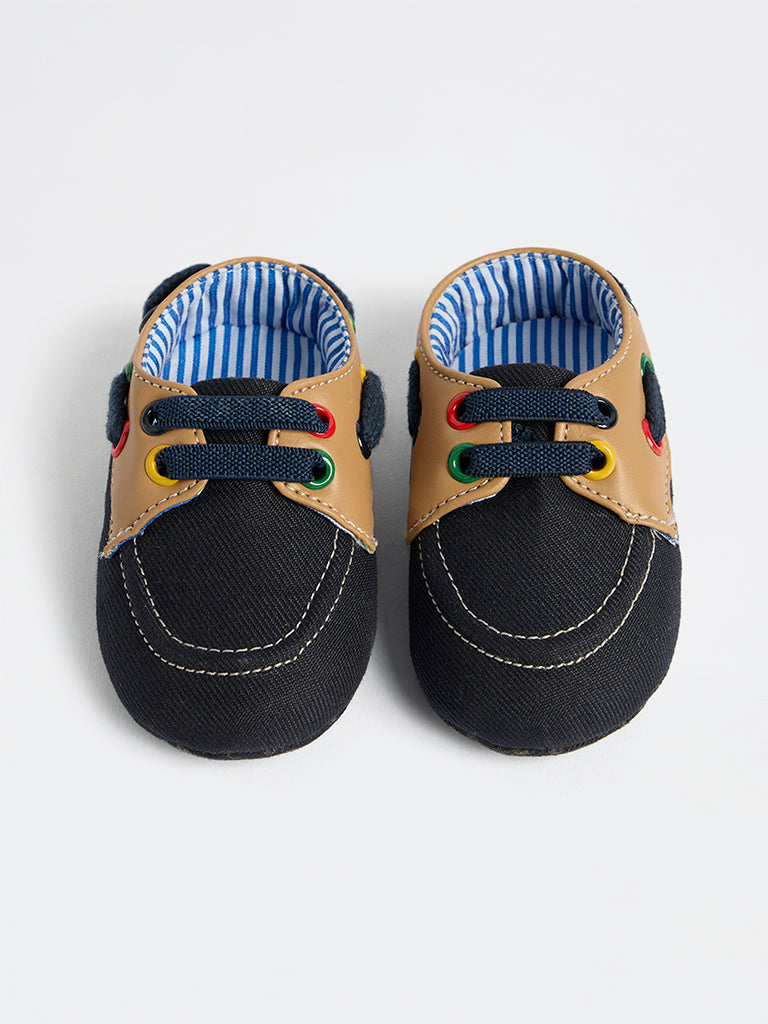 Yellow Navy Colour-Blocked Denim Booties