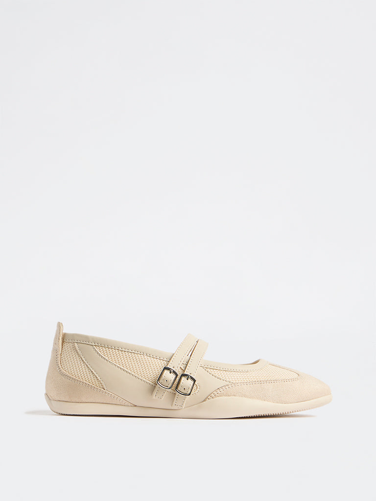 LUNA BLU Ivory Mesh-Textured Mary Jane Shoes