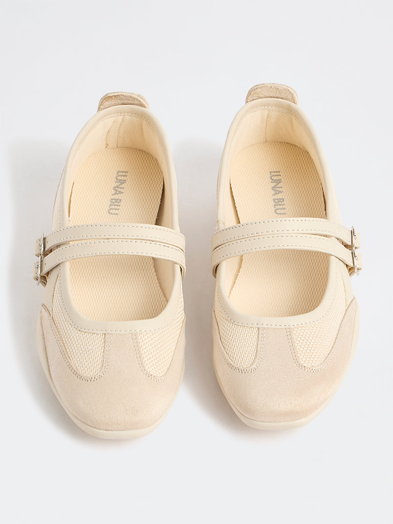 LUNA BLU Ivory Mesh-Textured Mary Jane Shoes