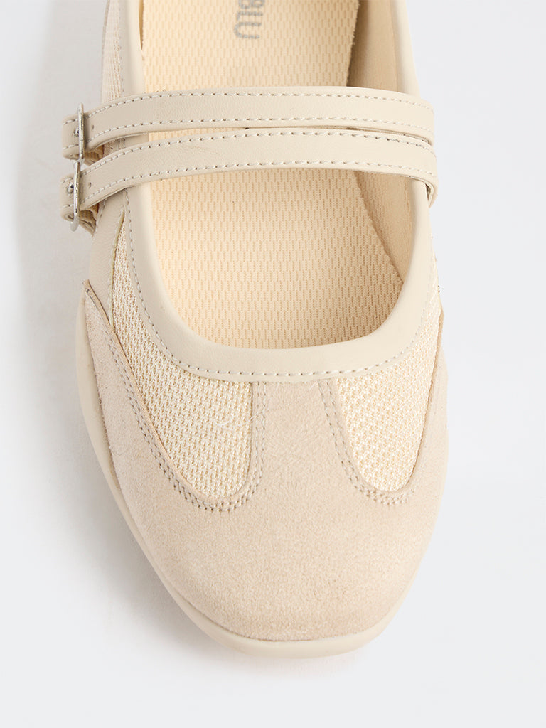 LUNA BLU Ivory Mesh-Textured Mary Jane Shoes