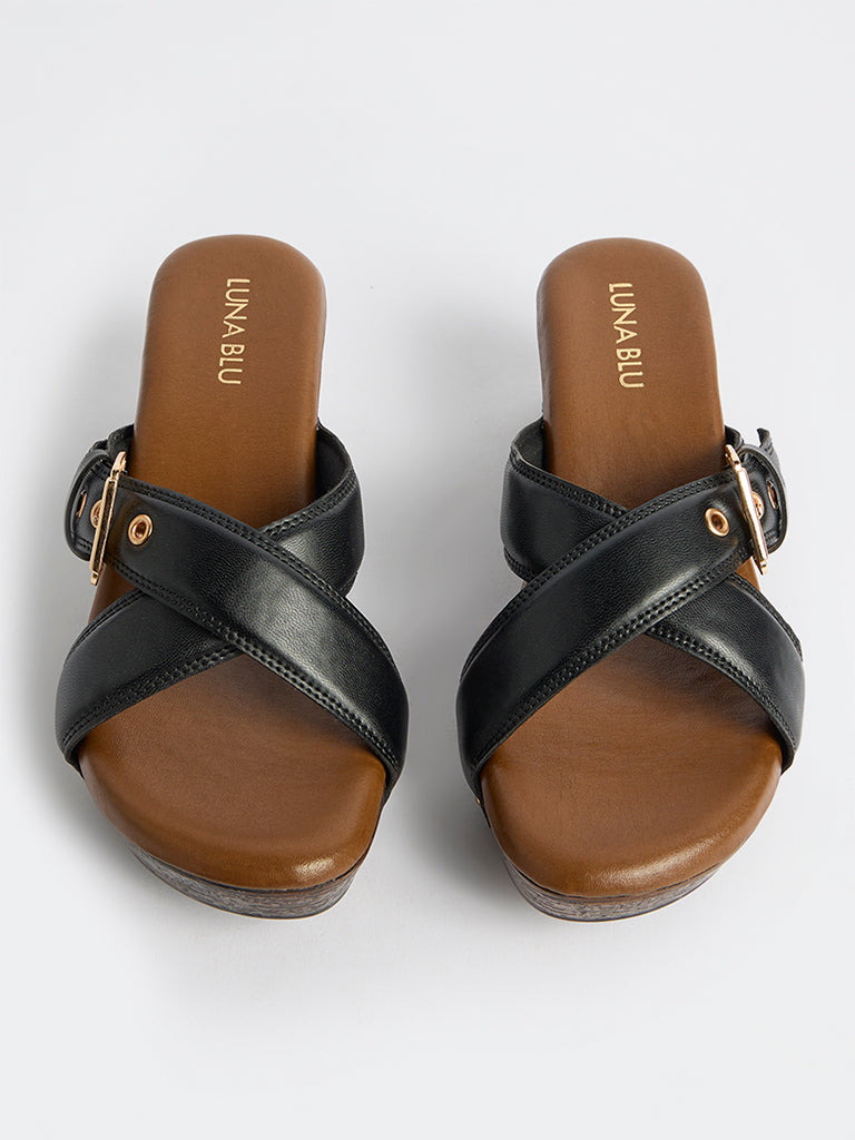 LUNA BLU Black Criss-Cross Strap Heel Sandals