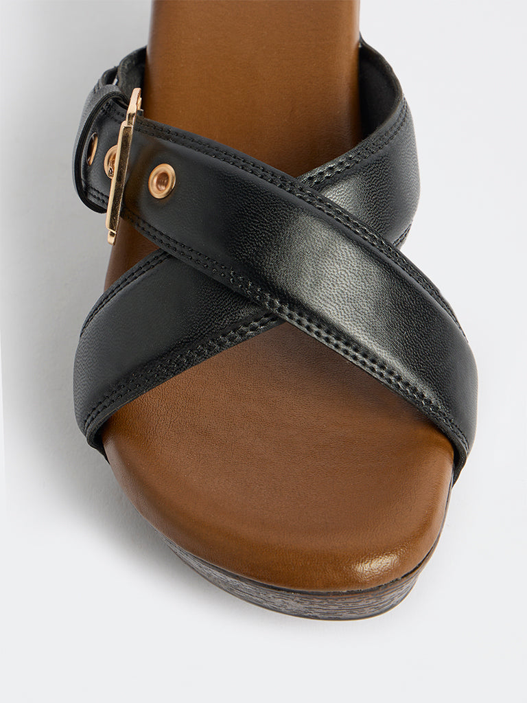 LUNA BLU Black Criss-Cross Strap Heel Sandals
